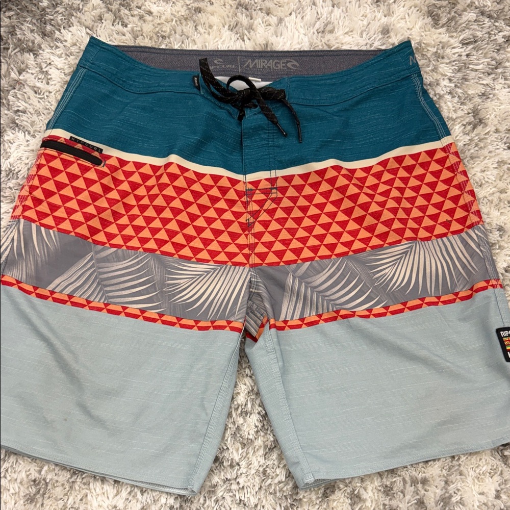 Rip Curl Teal, Red, and Gray Board Shorts